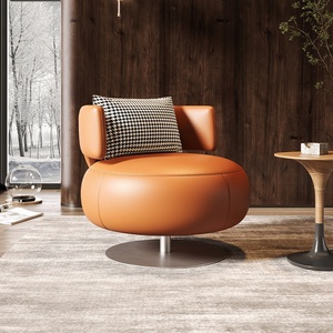 <span class=keywords><strong>Fauteuil</strong></span> pivotant nordique moderne et minimaliste pour salon, chambre à coucher, relaxation, canapé individuel créatif en cuir, chaise d'hôtel - Product Image 2