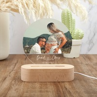 Fournitures de bureau en acrylique, photo circulaire classique, texte personnalisé, cadeau de couple, impression en une seule pièce