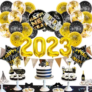 Vente en gros, ensemble de ballons en aluminium avec numéro de bonne année 2023, décorations de fête du nouvel an, ballons, fournitures de fête