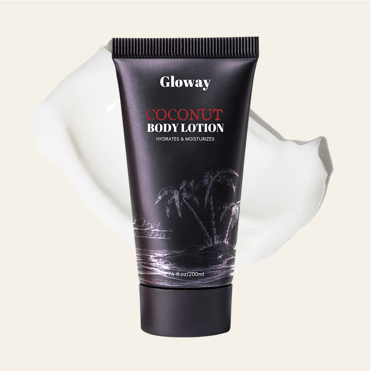 Gloway Cuidado facial y corporal Tubo negro Empaquetado Hidratación ligera Perfumada Hidratante Coco Loción corporal masculina para hombres