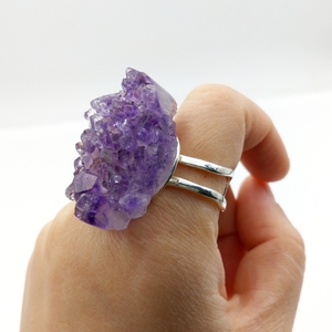Doğal ham Druzy ametist yüzük taş takı şubat Birthstone taş <span class=keywords><strong>Boho</strong></span> geode erkek takı bildirimi altın manşet yüzük erkekler - Product Image 1
