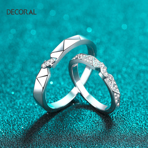 커플의 약혼 반지 18K 화이트 골드 도금 925 스털링 실버 모이사나이트 보석 반지 남성과 여성 - Product Image 4