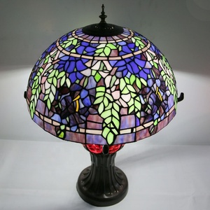 LongHuiJing Custom-Manufacturer 19.6" Wisteria Stained Glass Lampshade Table <b>Light</b> Tiffany Style Home Table Lamp - Product Image 3