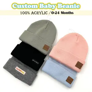 Acrylic Rib Knit Toddler Baby Beanie Hats With Custom Logo For Child 0 To 24 Months