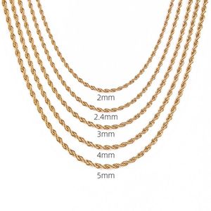 Collier en corde d'acier inoxydable plaqué PVD pour homme, chaîne cubaine <span class=keywords><strong>Miani</strong></span> tordue, ras du cou, or 18k, 2mm, 3mm, 4mm, 5mm - Product Image 3