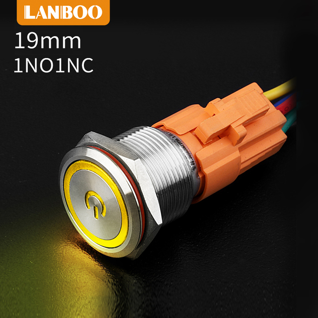 LANBOO 19mm Push Button Switch,Stainless Steel,Momentary/latching,Waterproof IP65/IP67