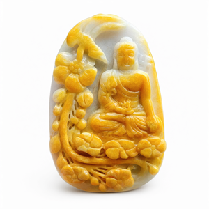 Buda tallado en jade birmano amarillo y blanco: un símbolo sagrado de serenidad, protección y arte atemporal - Product Image 2
