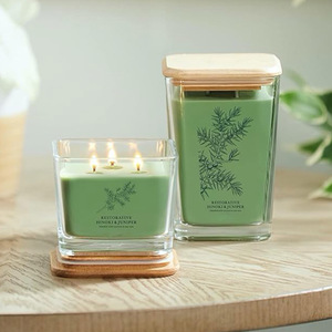 Home <strong>Decoration</strong> Aromatherapy Gift <strong>Candle</strong> 300ml <strong>New</strong> Year's Christmas Wooden Cover Square Transparent Glass Jar Luxury <strong>Candle</strong> - Product Image 2