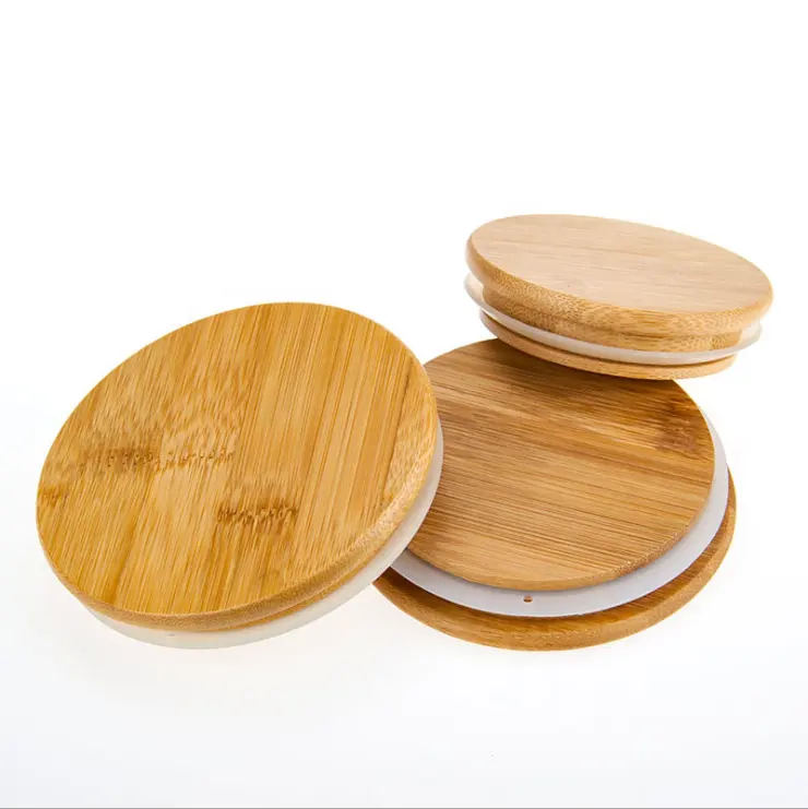 Eco friendly Natural Bamboo Lid with Silicon Seal Ring for Glass Candle Jars