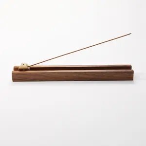 MAXERY Cheap Price Wood Oud Sticks Incense Holder Detachable Brass Incense Burner Incense Stand with Walnut Base Ash Catcher