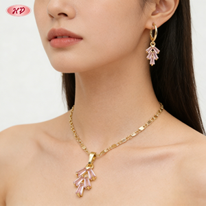 <b>Women</b> Gold Plated Leaf‑Shaped Multicolor Zircon Jewelry <b>Set</b> Dainty Pendant Necklace Drop Dangle Earrings Party Jewelry <b>Gift</b> - Product Image 5