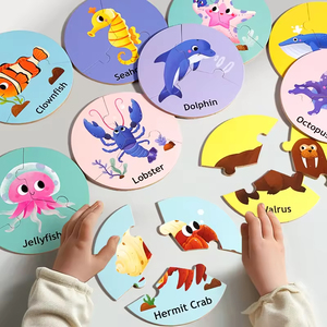 Educazione precoce in legno foresta oceanica animale abbinamento <span class=keywords><strong>Puzzle</strong></span> per bambini giocattolo di formazione logica interattiva <span class=keywords><strong>Puzzle</strong></span> circolare <span class=keywords><strong>inglese</strong></span> - Product Image 4