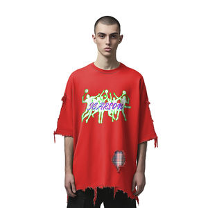 여름 패션 남성 힙합 티셔츠 곡선형 밑단과 긴 스칼롭 밑단 남성 패션 티셔츠 - Product Image 2