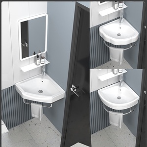 Customizable stainless steel wall mounted ceramic integrated washbasin LED <b>mirror</b> <b>small</b>-sized bathroom cabinet - Product Image 4