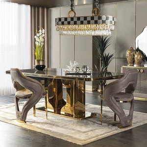 Set da Pranzo Importato Nero e Oro per <span class=keywords><strong>6</strong></span> Persone, Stile Italiano Contemporaneo, <span class=keywords><strong>Sedie</strong></span> da Sala da Pranzo per Interni Prodotte in Cina - Product Image 6