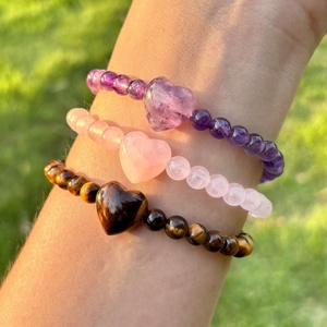 Bracciale con Perle a Forma <span class=keywords><strong>di</strong></span> Cuore in <span class=keywords><strong>Occhio</strong></span> <span class=keywords><strong>di</strong></span> <span class=keywords><strong>Tigre</strong></span> Naturale <span class=keywords><strong>e</strong></span> <span class=keywords><strong>Ametista</strong></span>, Gioielli Energetici all'Ingrosso - Product Image 6