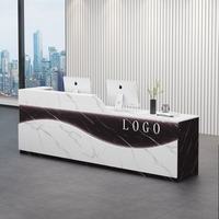 Bureau d'accueil en bois avec comptoir en marbre, éclairage LED ondulé, deux niveaux, pour hall d'accueil, vente en gros, directement de l'usine, logo personnalisé