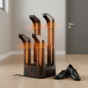 Séchoir à chaussures détachable à 4 tubes avec souffleur de chaleur et minuterie, appareil d'entretien des chaussures en plastique 220V, couleur noir et orange - Product Image 2