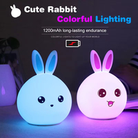 Veilleuse LED rechargeable Lapin mignon Lumière colorée Clap Lamp Pat Lamp Night Feeding Baby Bedroom and Kid's Christmas Gift