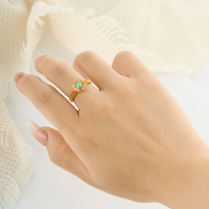 Fashion <b>Rings</b> Flower Shape Blue <b>Turquoise</b> Pave Setting Gold <b>Ring</b> For Women Gift Jewelry - Product Image 2