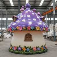 Sculpture de maison champignon fantaisie en résine de fibre de verre personnalisée, résistante à la corrosion, pour la décoration des parcs à thème et des centres commerciaux