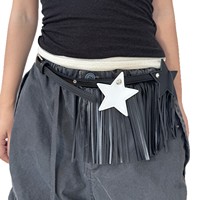 Ceinture JULUN Y2K personnalisée pour femme, avec étoiles, pompons et franges, accessoire de taille fine, style punk streetwear pour pantalons décontractés au quotidien