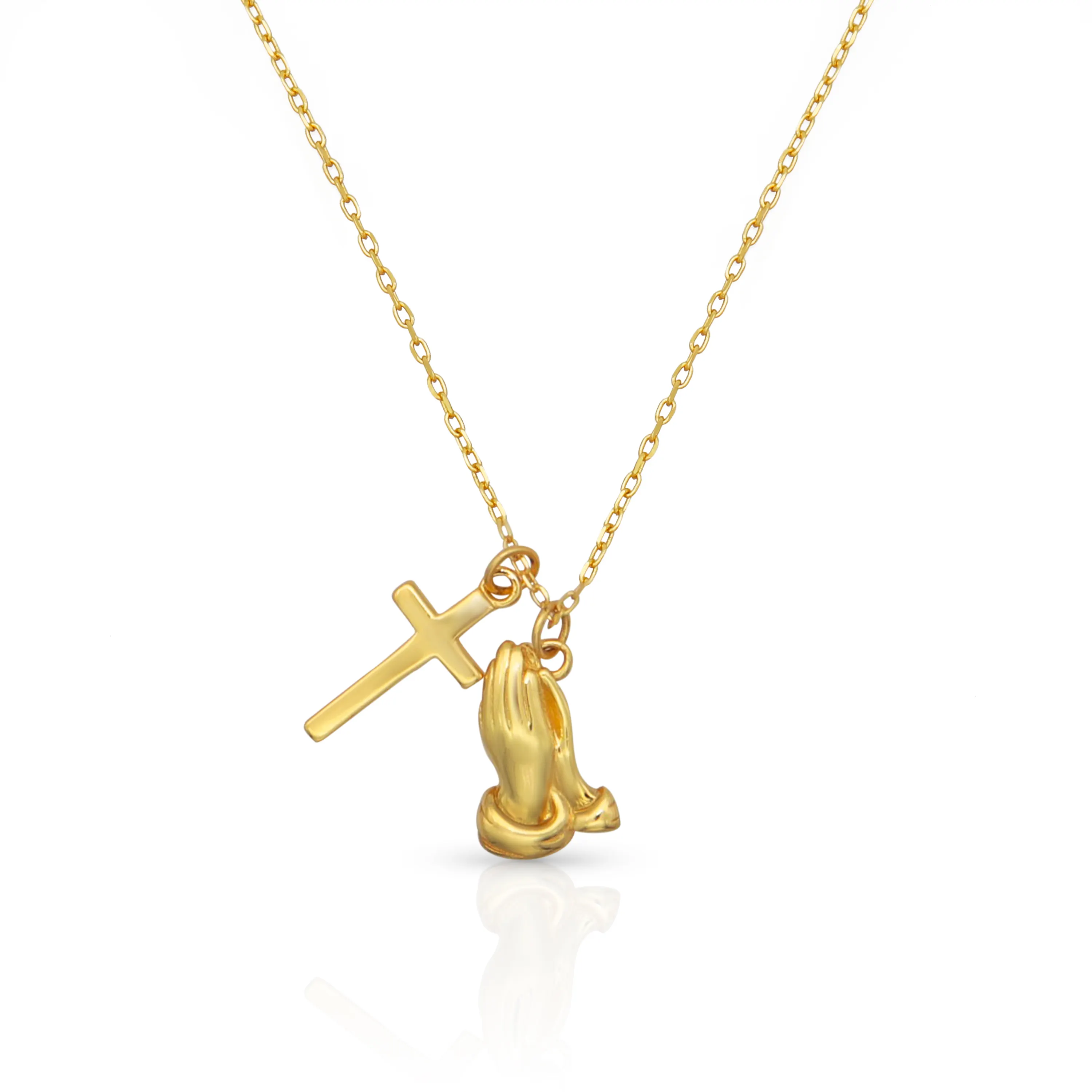Cristal abril em estoque 925 prata esterlina simples ouro banhado design vintage cruz e mãos conjunto colares pingente