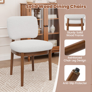 Chaises de salle à manger modernes en tissu bouclé, dossier incurvé ergonomique avec pieds en bois massif, chaises latérales rembourrées douces pour le salon - Product Image 4