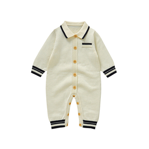 Mimixiong – Combinaison-pyjama tricotée en coton doux de qualité supérieure pour nouveau-né, col <span class=keywords><strong>polo</strong></span>, manches longues, tenue neutre - Product Image 5