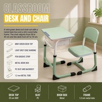 Ensemble de bureau et chaise d'école réglables en hauteur, ergonomiques, avec structure métallique, mobilier de classe pour l'école primaire