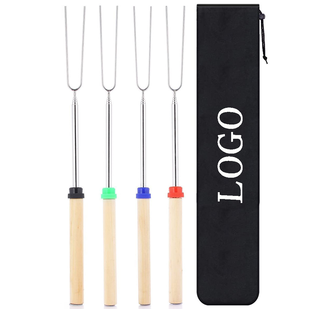 304 Stainless Steel BBQ Tools Set Stretchable Skewer Fork and Needle Pin BBQ Sticks with Flannelette Bag