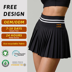 Jupe de <span class=keywords><strong>golf</strong></span> plissée taille haute personnalisée avec logo OEM pour <span class=keywords><strong>femme</strong></span>, jupe-short de tennis à ceinture rayée, mini-robe athlétique à marque privée, vente en gros - Product Image 1