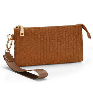 Nova Bolsa de Mão Feminina Moderna em Couro PU Trançado Xadrez Azul Marinho Vegano com Alça de Pulso - Product Image 6