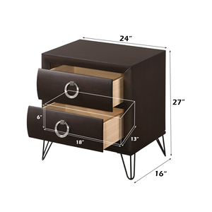 Dark Merlot Finish Nightstand With Two <b>Drawers</b> And Ring Handles Modern Bedroom Storage <b>Side</b> <b>Table</b> - Product Image 4