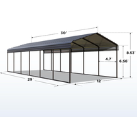 Abri pour voiture 12x30 pieds, abri métallique pour 2 voitures, auvent robuste, garage portable avec toit en acier galvanisé, abri multi-usages