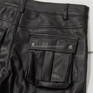 Pantalones de campana personalizados con cremallera lateral acampanados de cuero <span class=keywords><strong>Cargo</strong></span> pantalones de motocicleta para hombres - Product Image 6