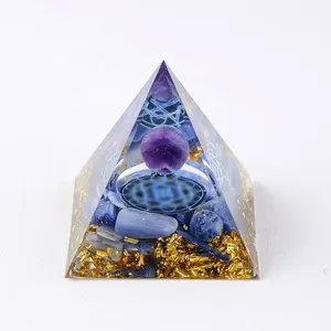 Andmade-Pirámide de orgonita, cristal de amatista natural obsidiana repele los espíritus malignos, decoración para el hogar y la Oficina