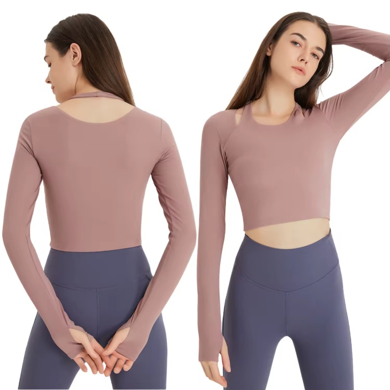 Wholesale Lightweight Sexy Long Sleeve T-Shirt Gym Top Four-Way Stretch Workout Fitness Slim Fit Yoga Top for Women