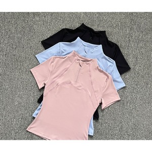 JK3639 vestes de gym zippées confortables <span class=keywords><strong>et</strong></span> souples avec logo personnalisé pour femmes pour le sport, manches courtes <span class=keywords><strong>et</strong></span> haut de yoga serré pour la course à pied - Product Image 1