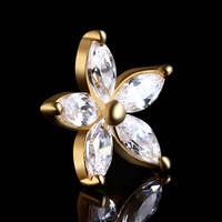 Tindik cerita 14K emas padat 5 kelopak berulir Labret atas bunga dasar anting Labret cincin tindik tubuh perhiasan