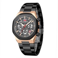 MINI FOCUS MF0411 Nouvelle conception Montre chronographe pour homme avec bracelet en acier inoxydable, cadran en verre, résistance à l'eau 3ATM, tachymètre