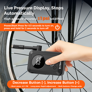 Nouvelle <span class=keywords><strong>pompe</strong></span> à air <span class=keywords><strong>sans</strong></span> fil ETENWOLF S0 avec affichage numérique et gonflage rapide 150 PSI, batterie 2400 mAh, noire, pour vélos, pneus de voiture et ballons - Product Image 3