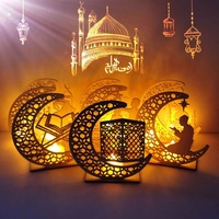Plaque pendentif en bois à LED, bricolage DIY, cadeau pour Ramadan Eid Mubarak, lune, étoile islamique, suspendue, avec bougies, décoration de maison