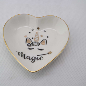 Plateau à bijoux en céramique, porcelaine et grès dolomite Hengfei, motif <span class=keywords><strong>licorne</strong></span> en forme de cœur, bord doré, pour la décoration et le rangement de la maison - Product Image 1