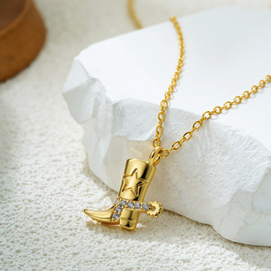 Tempusort 18K Gold Stainless Steel Zircon Necklace Western Cowboy <strong>Boots</strong> Engraved Vintage Pendant Accessories <strong>Jewelry</strong> - Product Image 4