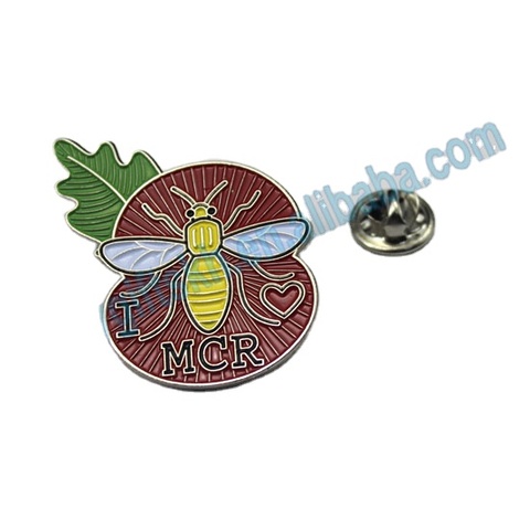 Gold Plated Manchester Bee Poppy Badge