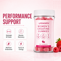 Gummies de créatine LIFEWORTH pour femmes 5g avec collagène et BCAA, sans sucre, pour la récupération musculaire et la beauté, végétaliennes OEM ODM