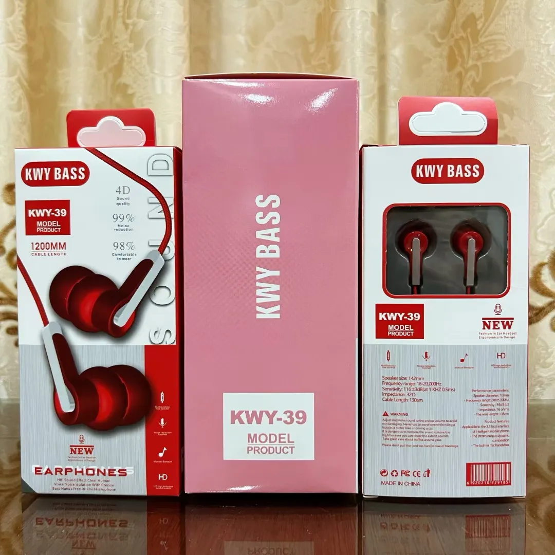 3.5mm Plug Headphones in Ear with Mic Stereo High Quality Wired Earphones Wholesale KWY-39