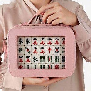 <b>Portable</b> Mahjong Tile Storage Bag PU Leather Case with Zipper 25x19x9.4cm for Easy Carry and Organization - Product Image 4