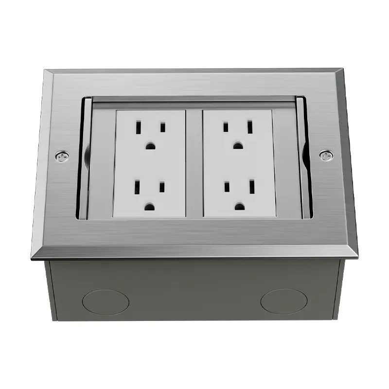 New Double-Door Multifunctional Floor Socket with Stainless Steel Concealment 20A/16A/15A Rated Current 2 AC Outlets